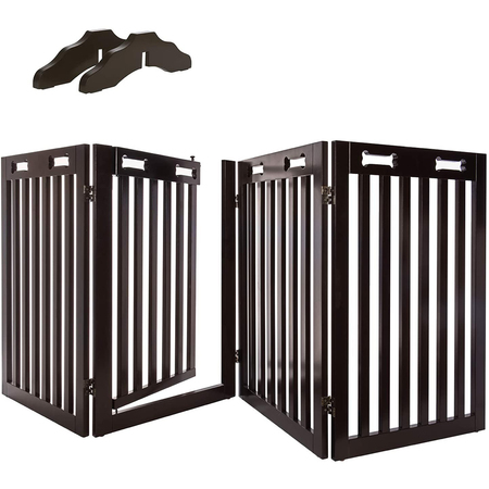 Arf Pets Free Standing Wood Dog Gate with Walk Through Door, Expands Up to 80" Wide, 31.5" High APDGWD4P